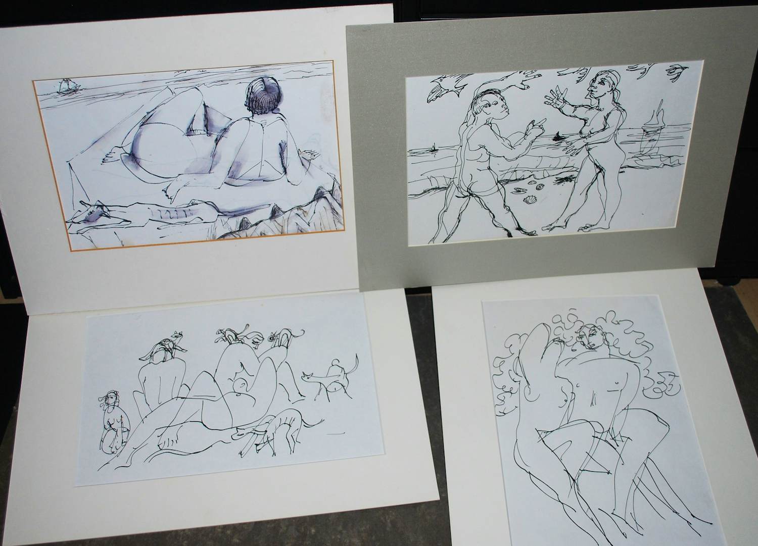 Rob Aussen - 9 inkttekeningen - strandscenes ca. 1983 kopen? Bied vanaf 75!