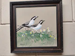 Buy Henk Poeder - Schilderij met een Twee Witte kwikstaartjes? Bid from 65!