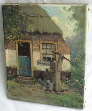 Arnout van Gilst - Olieverf op doek, boerderij met waterpomp – gesigneerd – ca 1945 kopen? Bied vanaf 35!