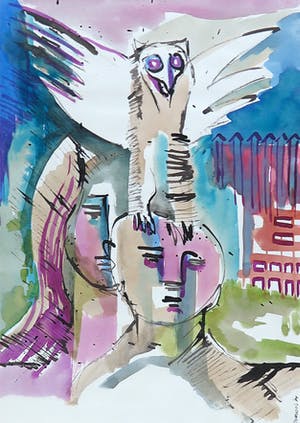 Joe Wols - Aquarel op papier, Twee figuren kopen? Bied vanaf 35!