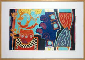 Diana van Hal - Linosnede, Il faut manger - Ingelijst (Groot) verkocht voor € 1!