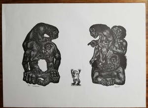 Lou Strik - "TOESCHOUWERS" / ZW-W LINOSNEDE / 39x54cm / SIG kopen? Bied vanaf 43!