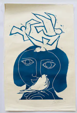 Libbe Venema - Vrouw met Vogels ( vintage linosnede) kopen? Bied vanaf 65!