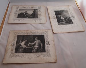 Niet of onleesbaar gesigneerd - Drie antieke Engelse 19e eeuwse Litho's met bijbelse voorstellingen kopen? Bied vanaf 1!