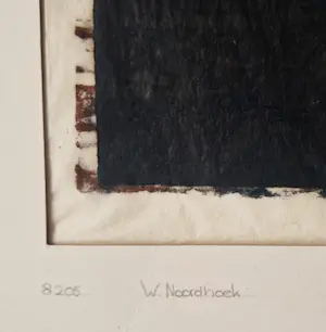 Wim Noordhoek - jaren 60 handgekleurde Linosnede "interieur met breiende vrouw" gesigneerd kaufen? Bieten Sie von 37!