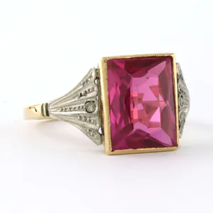 18k bicolor gouden ring bezet met robijn verneuille en roos diamant - rm19.5(61) kopen? Bied vanaf 340!