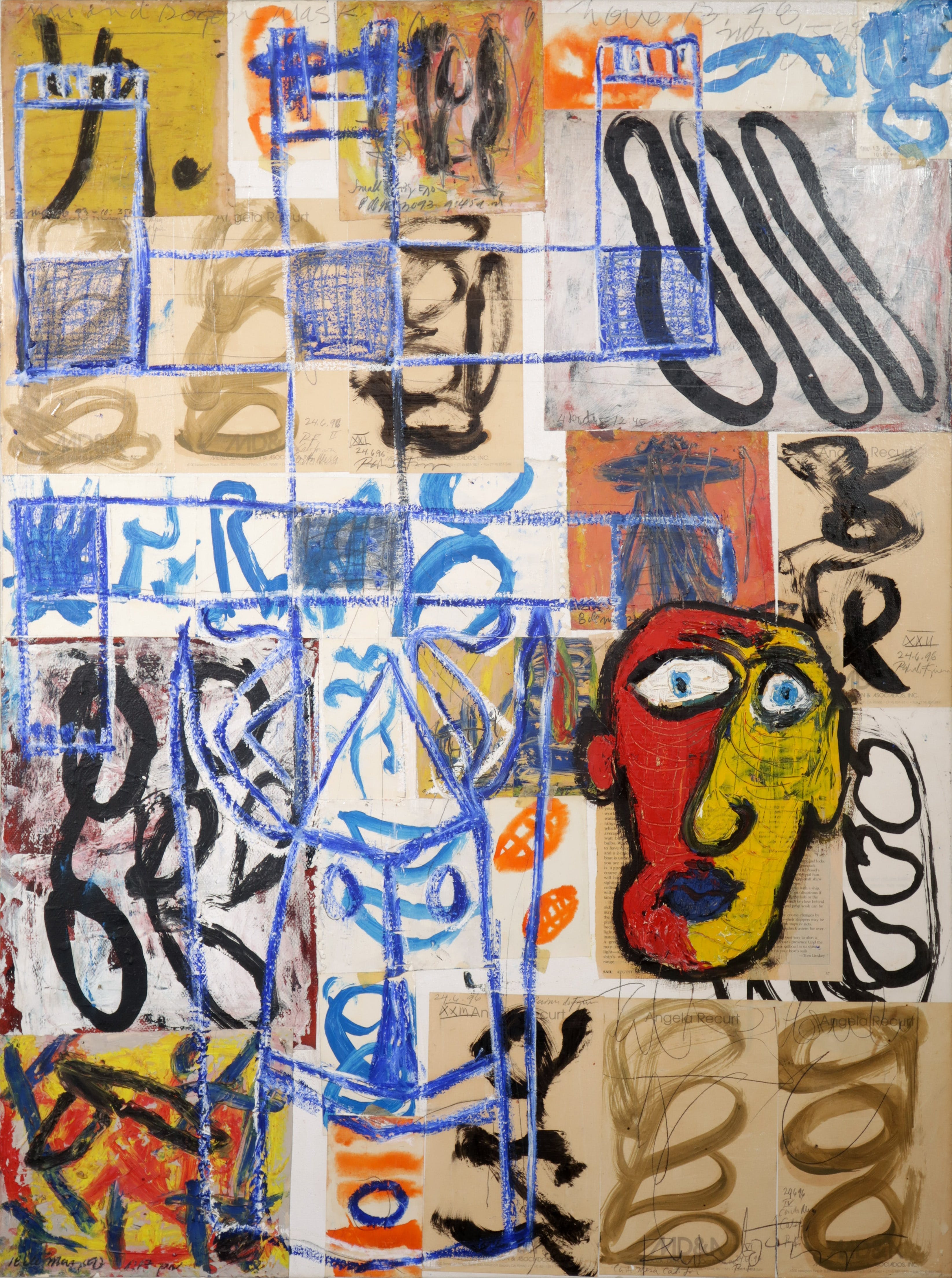 Raimundo Figueroa - Collage, acrylverf en oliepastel op doek, Dogon Mask kopen? Bied vanaf 200!