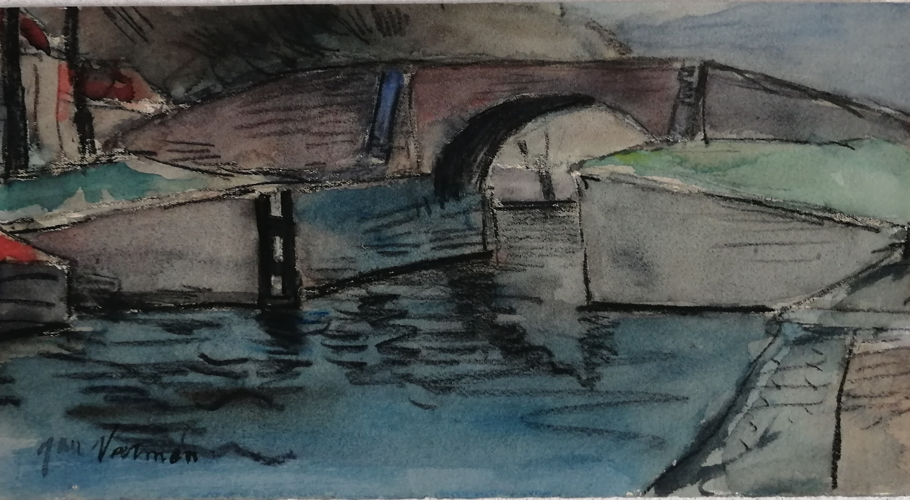 Jan Voerman - Brug over vaart verkocht voor € 45!