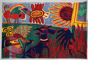 Corneille - Handgeknoopt scheerwollen kleed, Le chien bleu + Certificaat (Zeer groot) kopen? Bied vanaf 1!