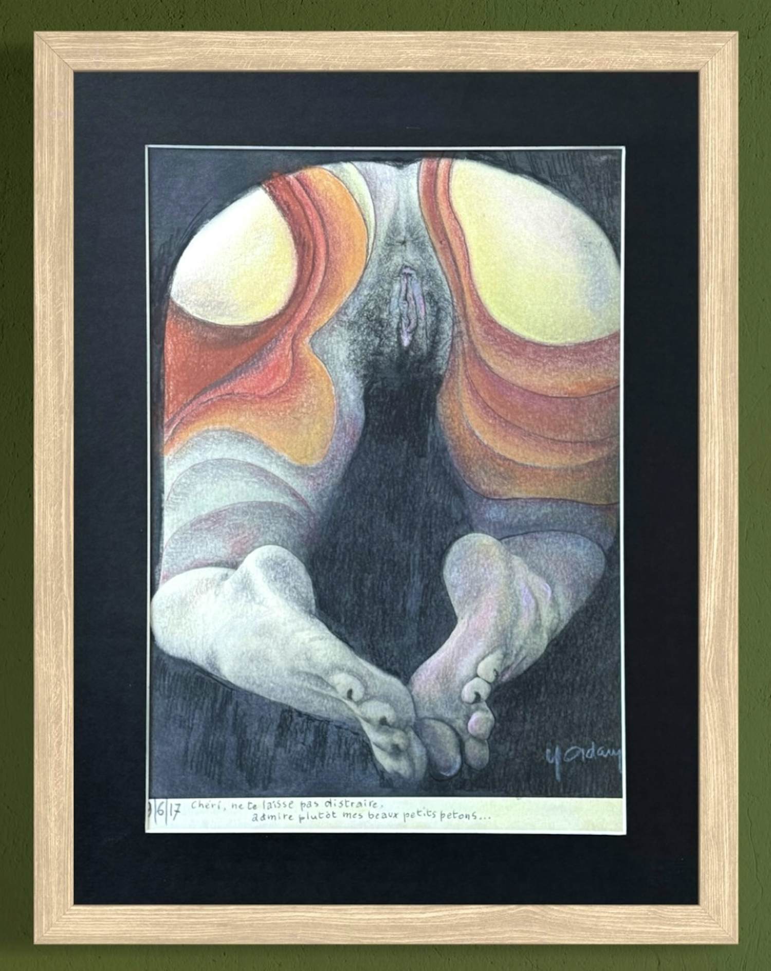 Yvon Adam - Erotisches Kunstwerk „Liebling, lass dich nicht ablenken“ Mischtechnik – gerahmt kopen? Bied vanaf 50!