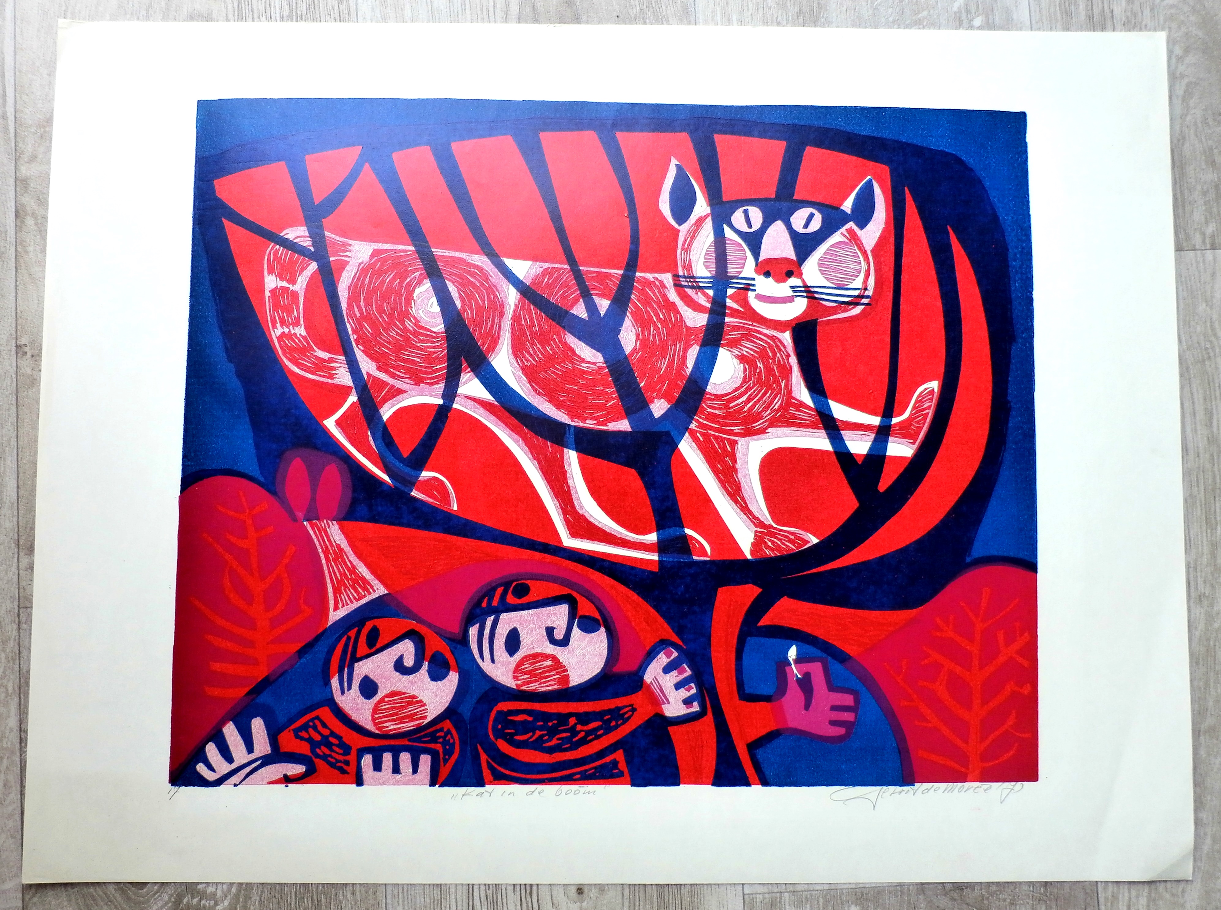 Gerrit de Moree - Litho: Kat in de boom - 1967 kopen? Bied vanaf 45!