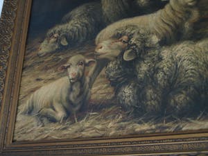 Béla Harmann - Olieverf op doek, “Schapen” – ingelijst – ca 1875-1899 - Groot kopen? Bied vanaf 1!