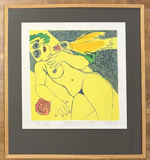 Corneille - Pièce Unique Oiseau couleur de soleil - Met de hand geaquarelleerde ets - 1979 kopen? Bied vanaf 1600!