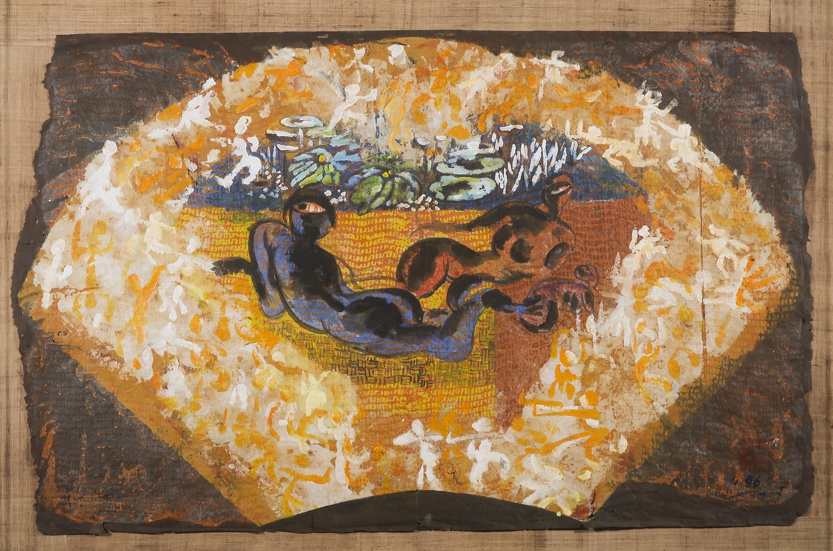 Niet of onleesbaar gesigneerd - Gouache op geschept papier, Twee figuren - Ingelijst kopen? Bied vanaf 1!