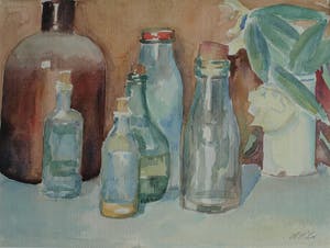 Henk Lit - Aquarel, “Stilleven met flessen” - gesigneerd & ingelijst – ca 1970 kopen? Bied vanaf 40!