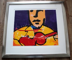 Herman Brood - ingelijste zeefdruk: Red Gitar (prachtige lijst!) kopen? Bied vanaf 599!
