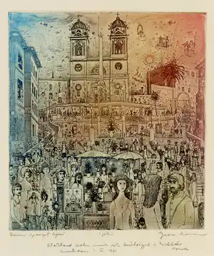 Arnold Gross - Ets en aquatint, De Spaanse trappen - Ingelijst verkauft für € 300!