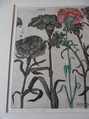 Arja van den Berg - Ingekleurde ets, Anjer kopen? Bied vanaf 20!