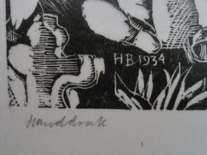 Hubert Bekman - Prachtige handdruk (20 ex) Houtsnede - 1934 - Kinderen in Landschap - potloodges kopen? Bied vanaf 40!