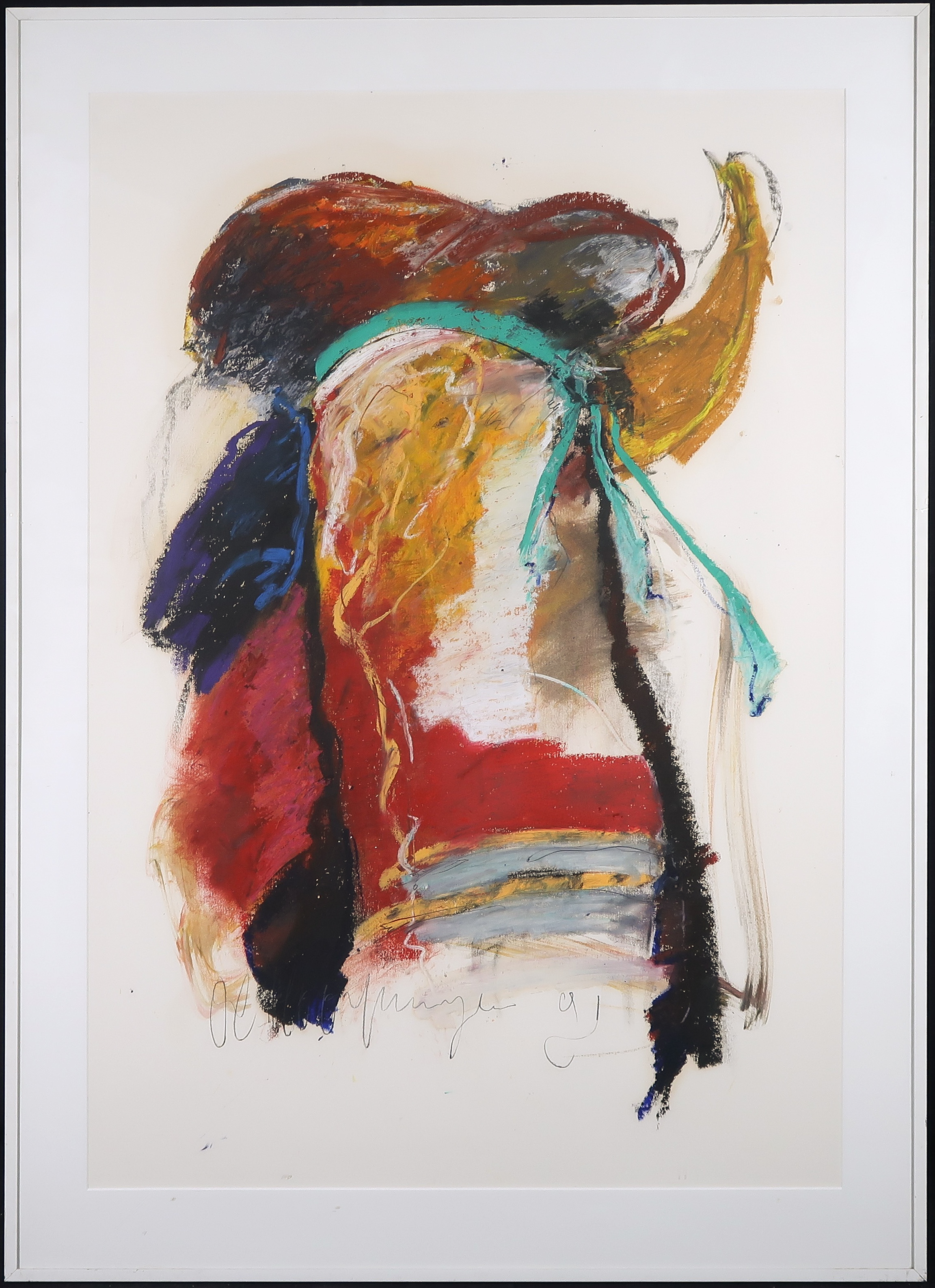 O.C. Hooymeijer - Krijt op papier, Abstracte compositie - Ingelijst kopen? Bied vanaf 1!