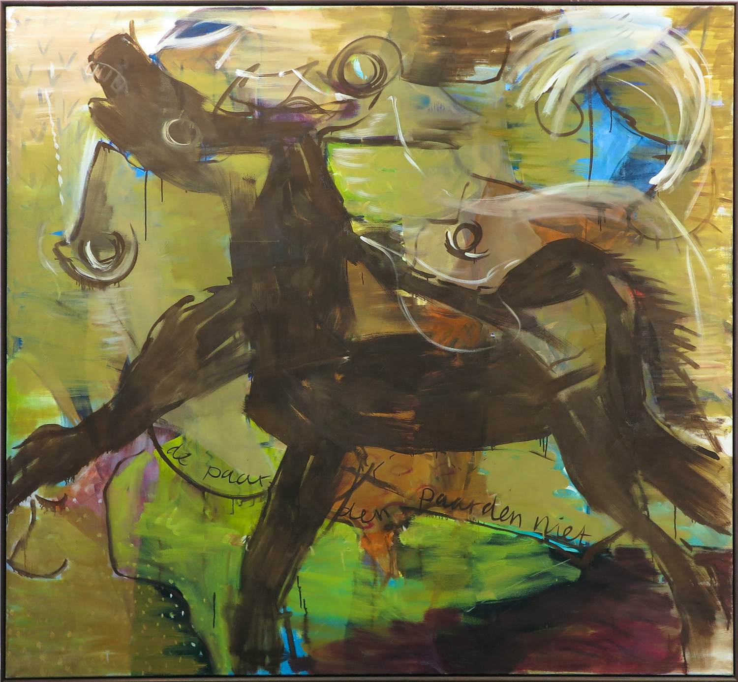 Ben Verlangen - Olieverf op doek, De paarden - Ingelijst (Zeer Groot!) kopen? Bied vanaf 250!