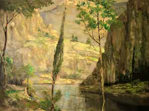 Isaac Naarden - GROOT Gesigneerd Olieverf "Frankrijk Isere Sainte-Enimie en Tarn" 1953 verkocht voor € 10!