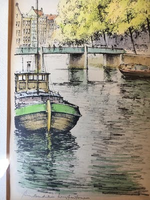 Niet of onleesbaar gesigneerd - Onduidelijke signatuur : Aquarel / tekening – Westertoren - Ingelijst kopen? Bied vanaf 1!