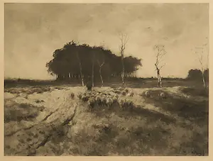 Anton Mauve (sr.) - Heliogravure, Herder met kudde - Ingelijst kopen? Bied vanaf 1!
