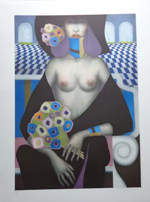 Jef van Tuerenhout - HALFNAAKTE VROUW / KLEURZEEFDRUK / 80x60cm / SIG kopen? Bied vanaf 95!