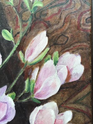 Lien Straver - Schilderij Magnolia’s, gesigneerd en ingelijst,olieverf op doek kopen? Bied vanaf 25!