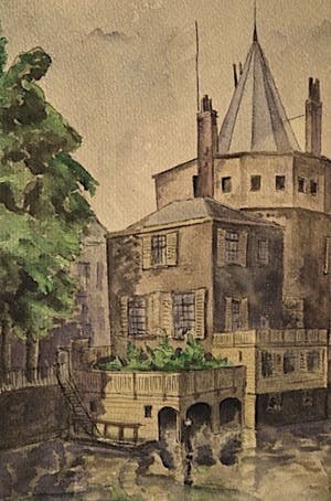 Niet of onleesbaar gesigneerd - Stadsgezicht Amsterdam: Schreierstoren aan gracht kopen? Bied vanaf 1!