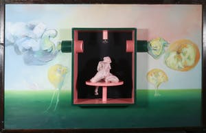 Franscz Witte - Beschilderd houten object met lamp, Landschap met draaiend paar (Groot!) kopen? Bied vanaf 50!