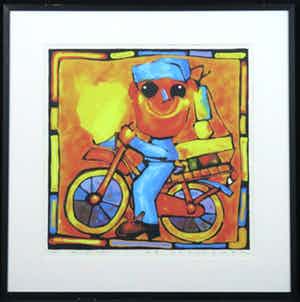 Ad Verstijnen - Zeefdruk, Delivery man - Ingelijst verkocht voor € 60!