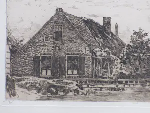 Willem de Zwart - Huis met telegraafpaal - Ets kopen? Bied vanaf 50!