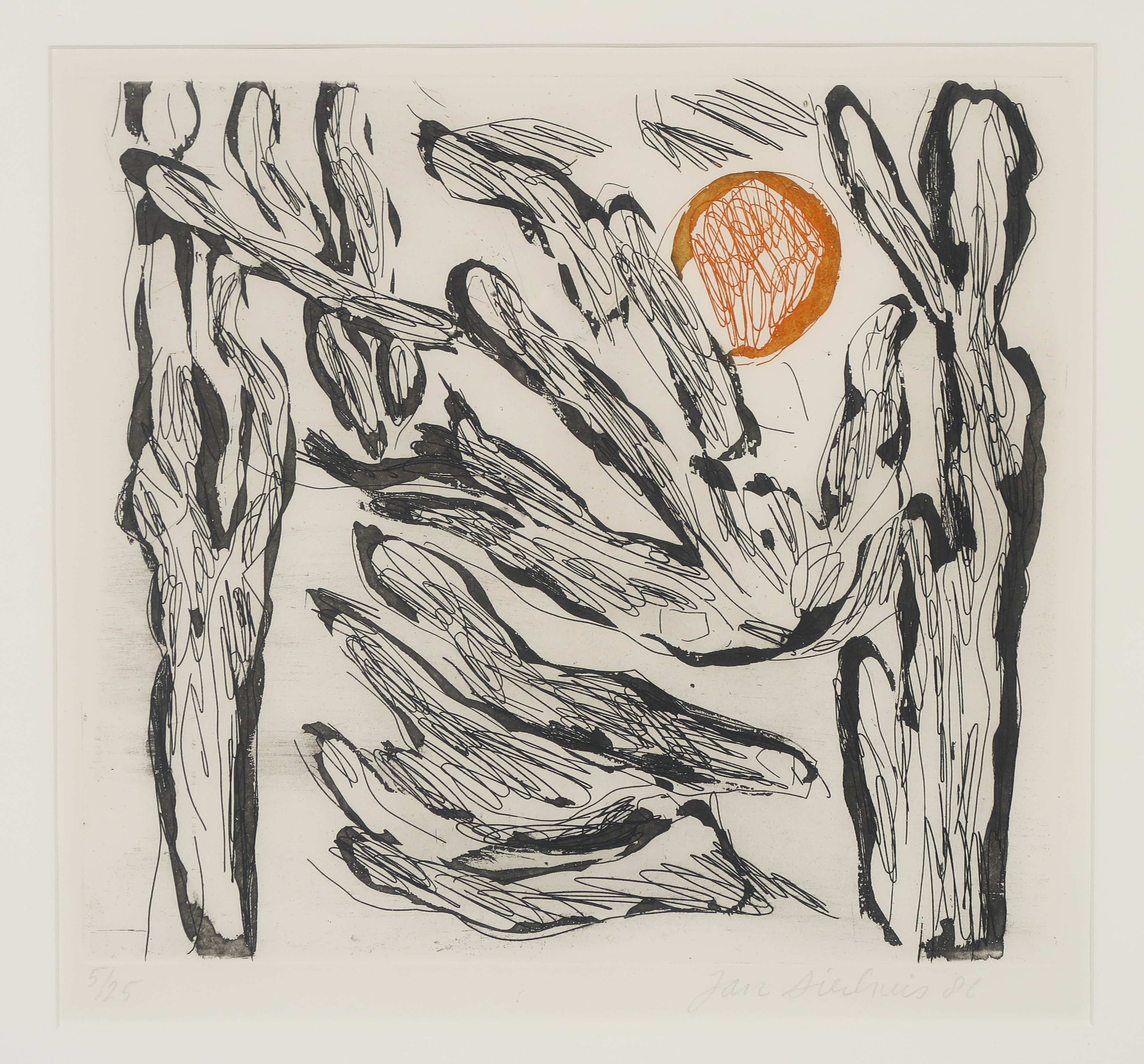 Jan Sierhuis - Ets, Zonder titel - Ingelijst kopen? Bied vanaf 40!