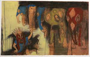 Ru van Rossem - Kleurenets en aquatint, Perahera II verkocht voor € 80!