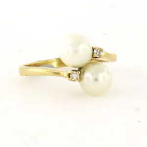 18k geel gouden ring bezet met parel en single cut geslepen diamant tot. 0.03ct kopen? Bied vanaf 260!