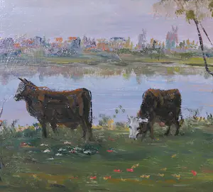 Niet of onleesbaar gesigneerd - Lot van twee landschapjes in olieverf kopen? Bied vanaf 1!