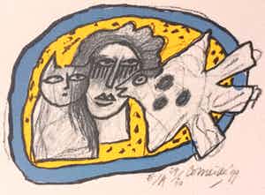 Corneille - Oiseau et chat verkocht voor € 100!