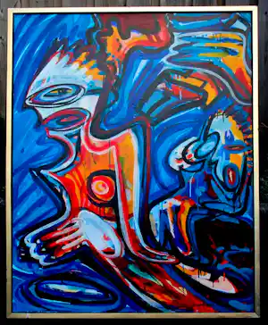 Henk Vierveijzer - Acrylverf op paneel: Toeschouwers in blauw verkauft für € 499!
