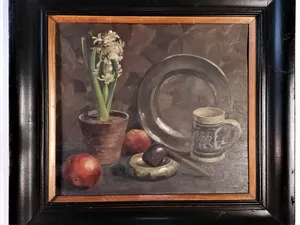 Leo Meurrens - Stilleven: hyacint, fruit en div. attributen kopen? Bied vanaf 40!