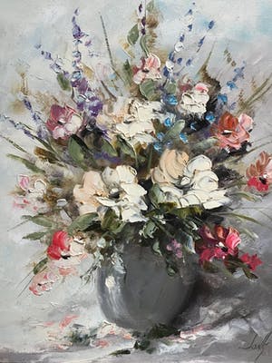 Niet of onleesbaar gesigneerd - Pot met bloemen kopen? Bied vanaf 1!