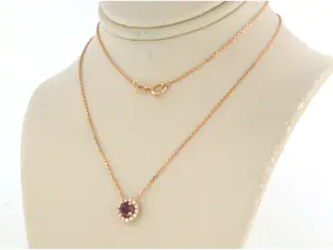 14k rosé gouden collier met  robijn en briljant geslepen diamant 0.10 ct - 45 cm kopen? Bied vanaf 240!