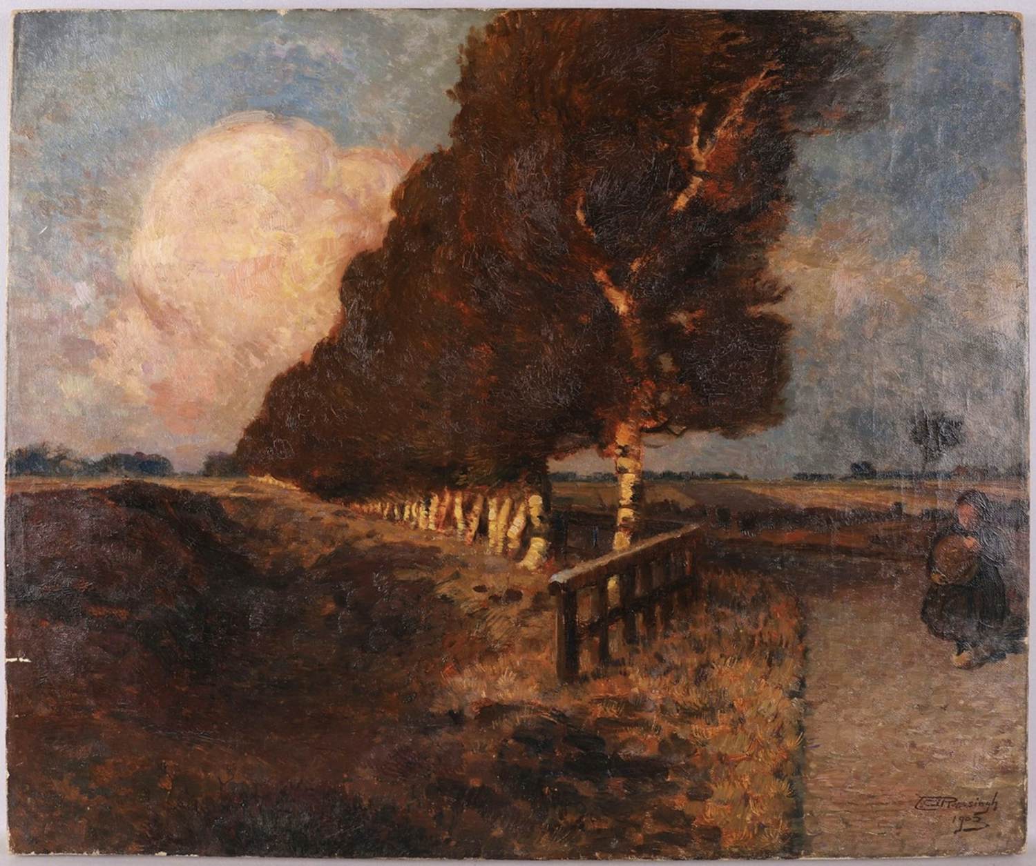 Louis Albert Roessingh - Heidelandschap met berken en een meisje op het zandpad kopen? Bied vanaf 650!