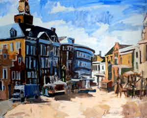 Jeroen Hermkens - olieverf op doek: 's-Hertogenbosch verkocht voor € 1250!