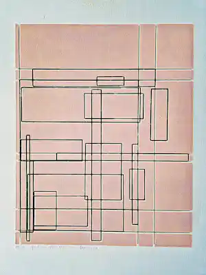 Paul van Gils - 1981 - Ets op dik roze papier - geometrische studie fase 1 - zeer kleine oplage verkocht voor € 62!