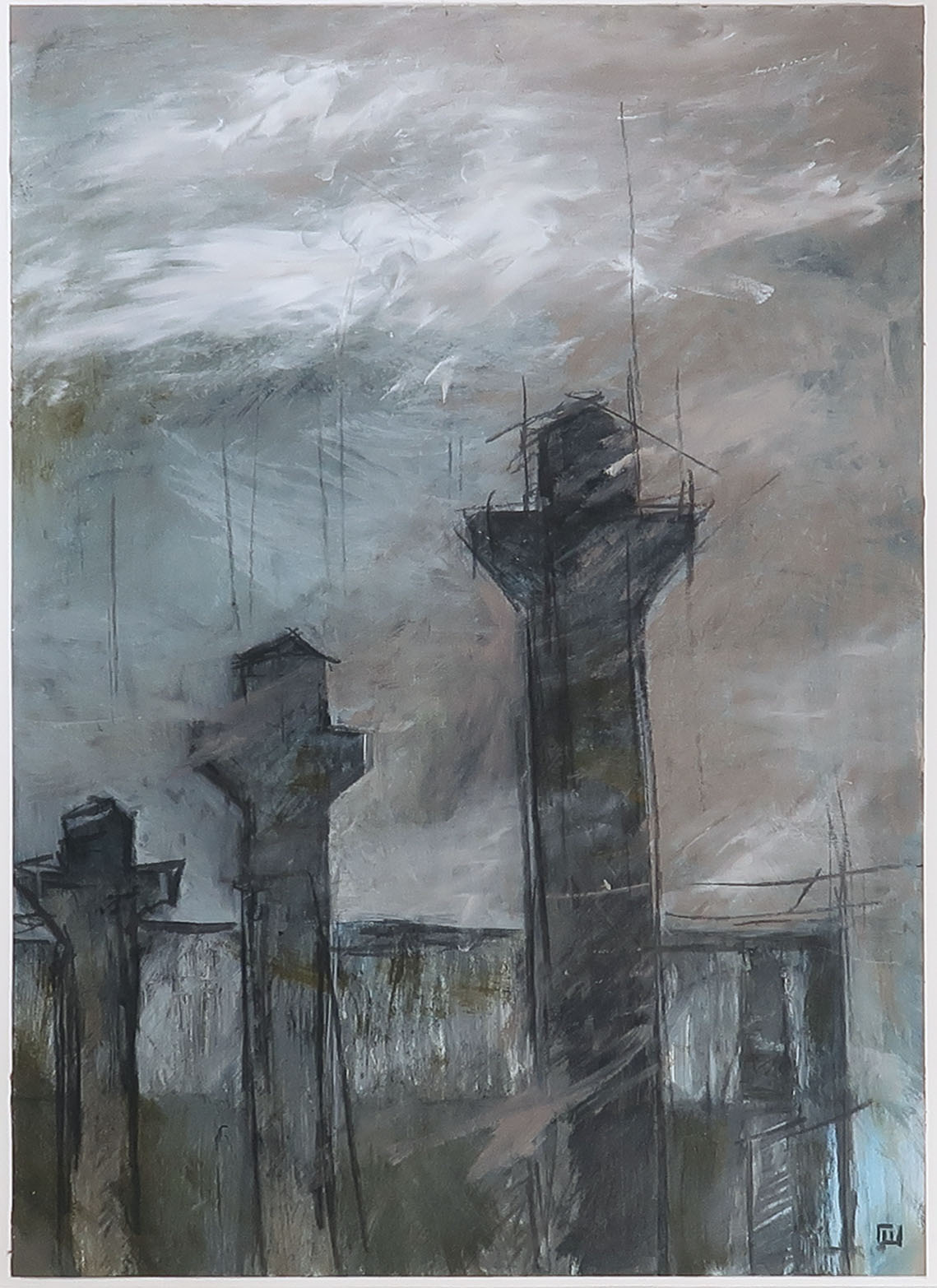 Niet of onleesbaar gesigneerd - Acryl op karton, Torens - Ingelijst (Zeer groot) kopen? Bied vanaf 1!