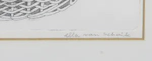 Ella van Schaik - Ets, Liggende poes in mand - Ingelijst kopen? Bied vanaf 1!