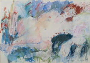 Annemarie de Groot - Gemengde techniek op papier, Liggend naakt - Ingelijst kopen? Bied vanaf 200!