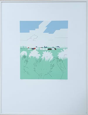 Hendrik Valk - Litho: Huizen in landschap (Ingelijst) kopen? Bied vanaf 150!